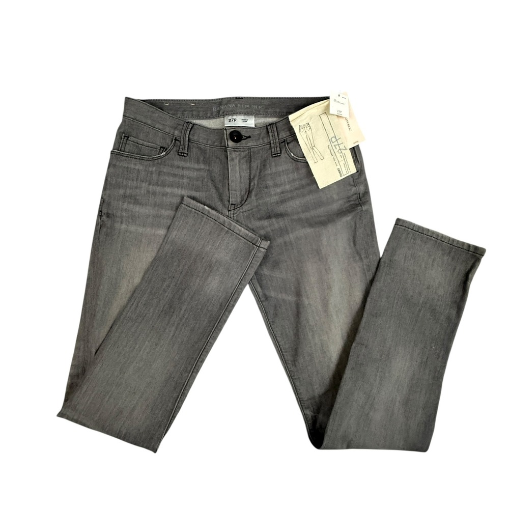 Banana Republic Skinny Jeans Women's 27 Petite Gray Low Rise Stretch Distrressed